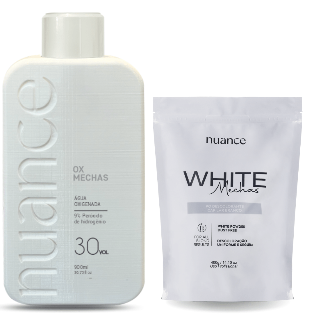 Kit Ox Mechas 30vol. 900ml Nuance + Pó Descolorante White Mechas 400g Nuance