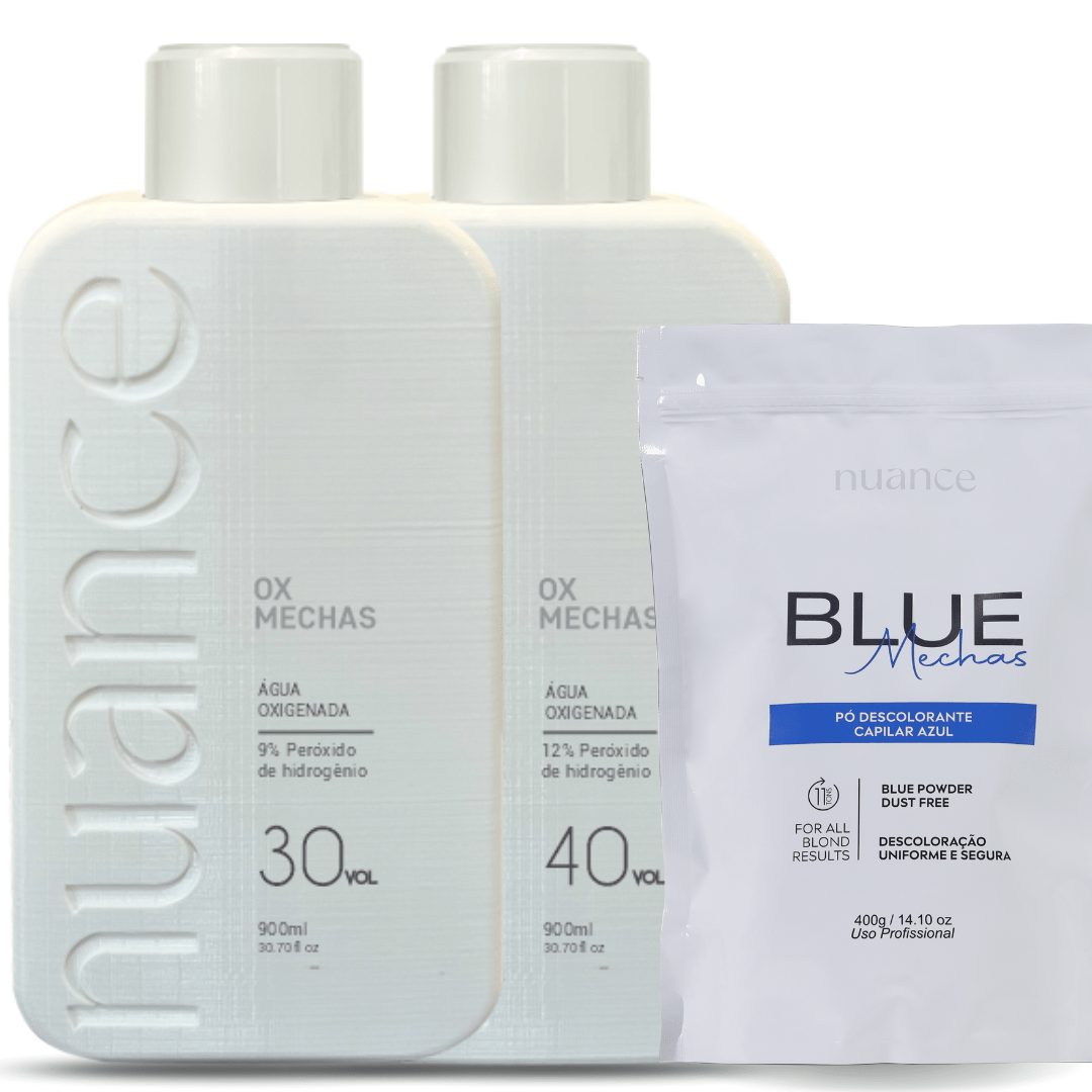 Kit com 2 Ox Mechas 900ml Nuance + Pó Descolorante Blue Mechas 400g Nuance