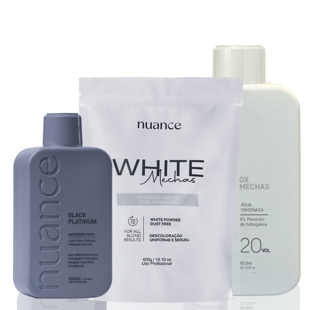 Kit Descoloração Pó Descolorante + Água Oxigenada + Matizador Black Platinum Nuance