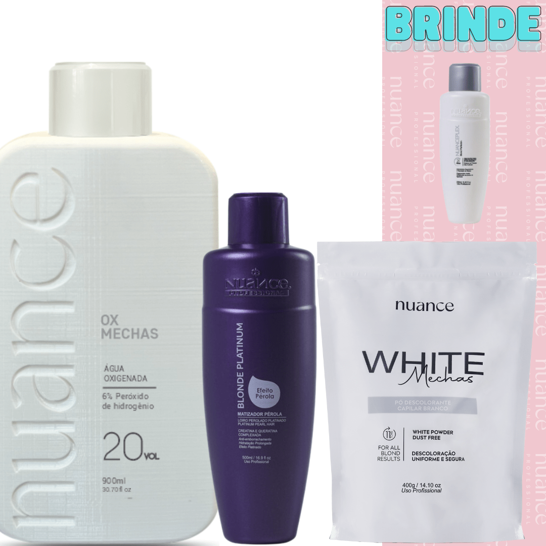 Kit Descoloração Pó Descolorante + Água Oxigenada + Matizador Blond Platinum Nuance