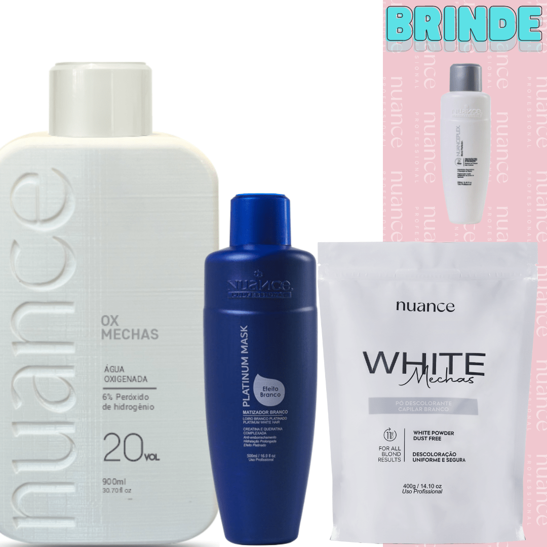 Kit Descoloração Pó Descolorante + Água Oxigenada + Matizador Platinum Mask Nuance