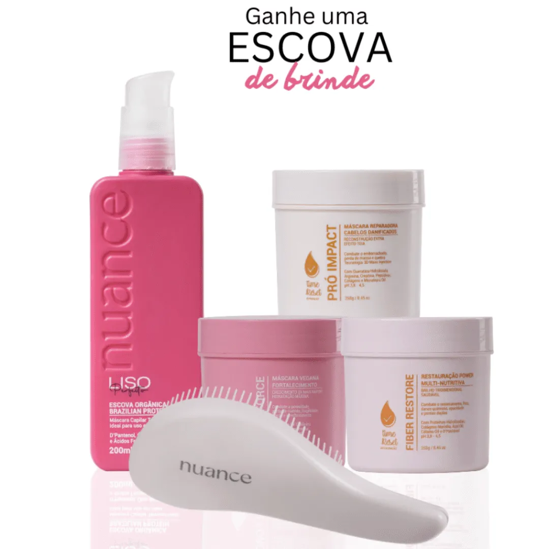 Kit Nuance Liso Perfeito: Progressiva 200g + Cronograma Time Reset 250g + Brinde