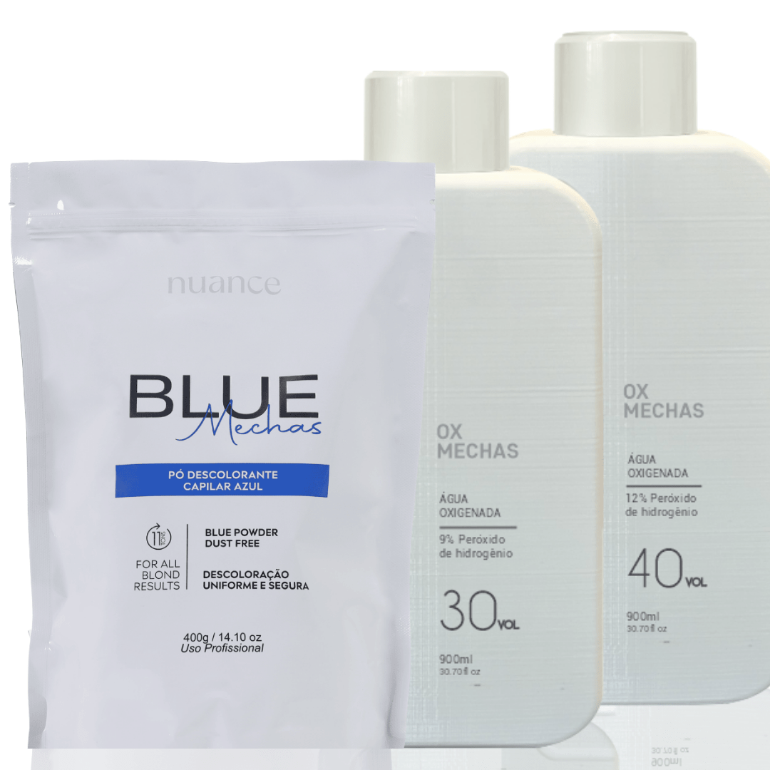 Kit com 2 Ox Mechas 900ml Nuance + Pó Descolorante Blue Mechas 400g Nuance