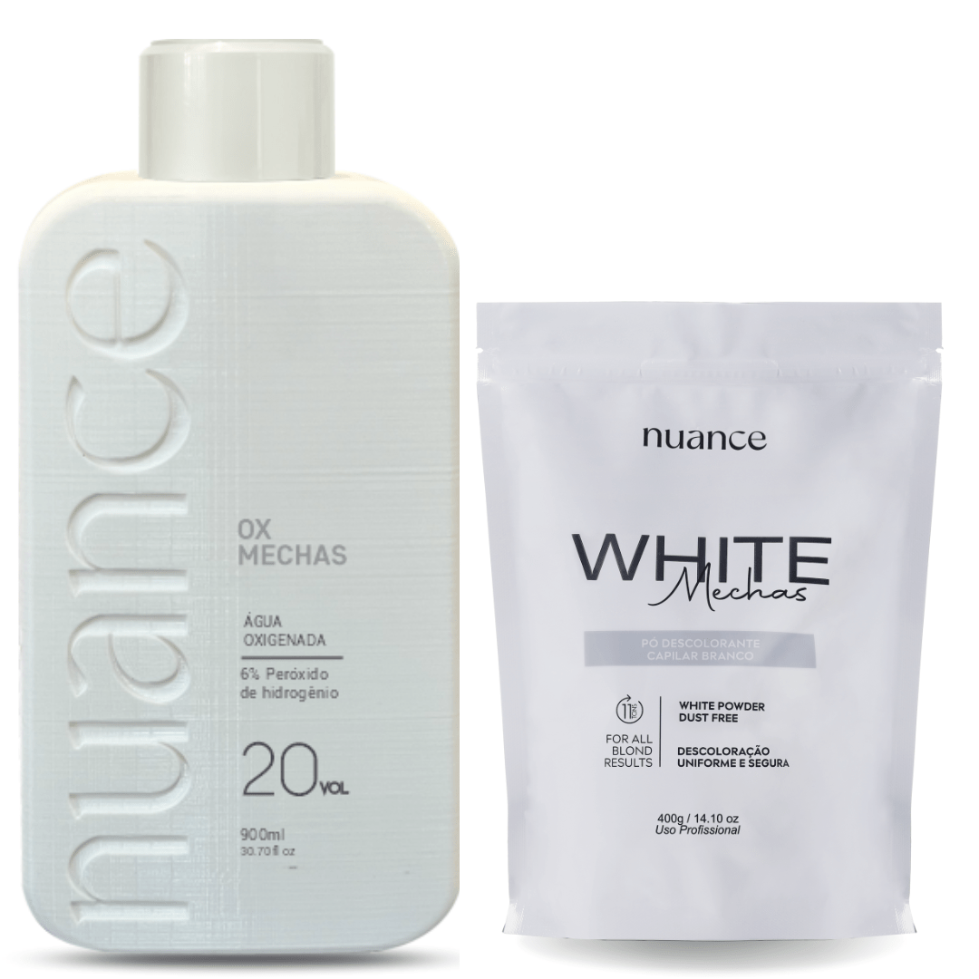 Kit Ox Mechas 20vol. 900ml Nuance + Pó Descolorante White Mechas 400g Nuance