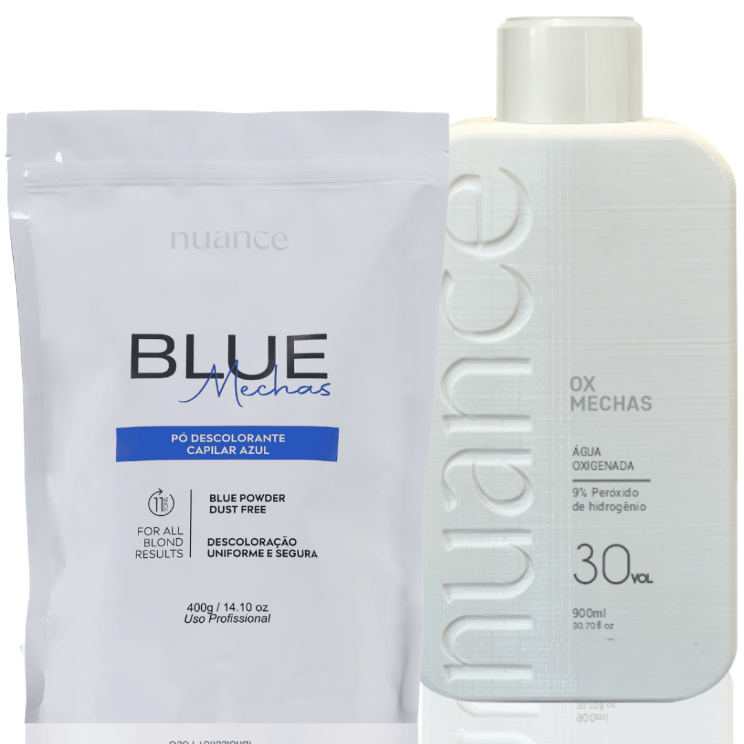 Kit Ox Mechas 30vol. 900ml Nuance + Pó Descolorante Blue Mechas 400g Nuance