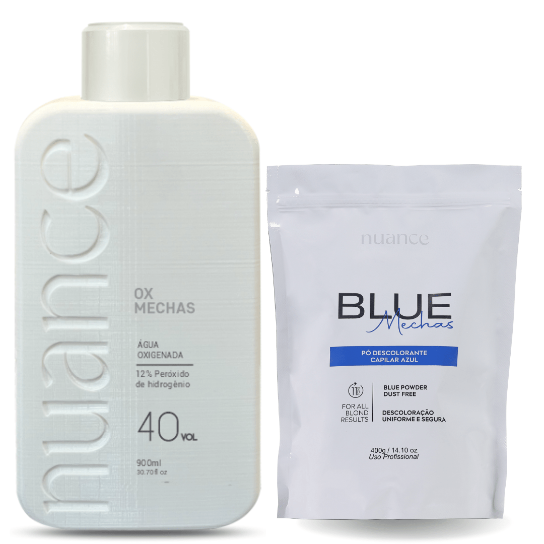 Kit Ox Mechas 40Vol. 900ml Nuance + Pó Descolorante Blue Mechas 400g Nuance