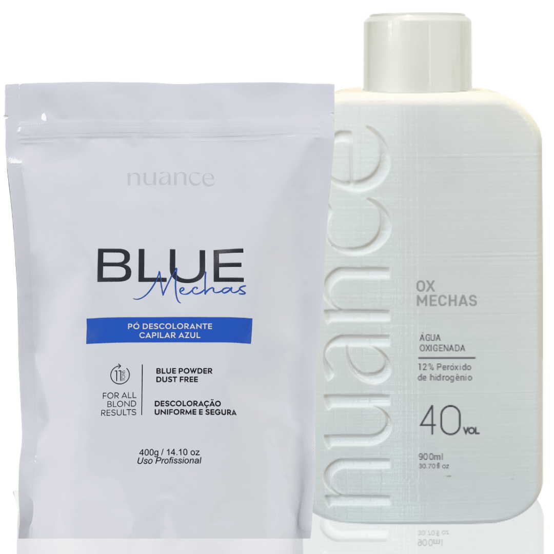 Kit Ox Mechas 40Vol. 900ml Nuance + Pó Descolorante Blue Mechas 400g Nuance