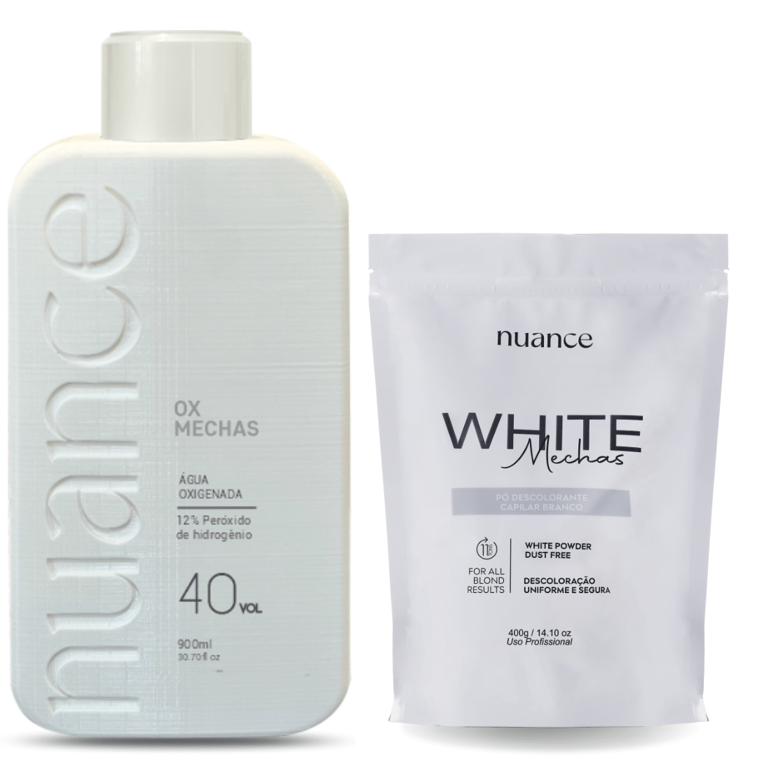 Kit Ox Mechas 40Vol. 900ml Nuance + Pó Descolorante White Mechas 400g Nuance