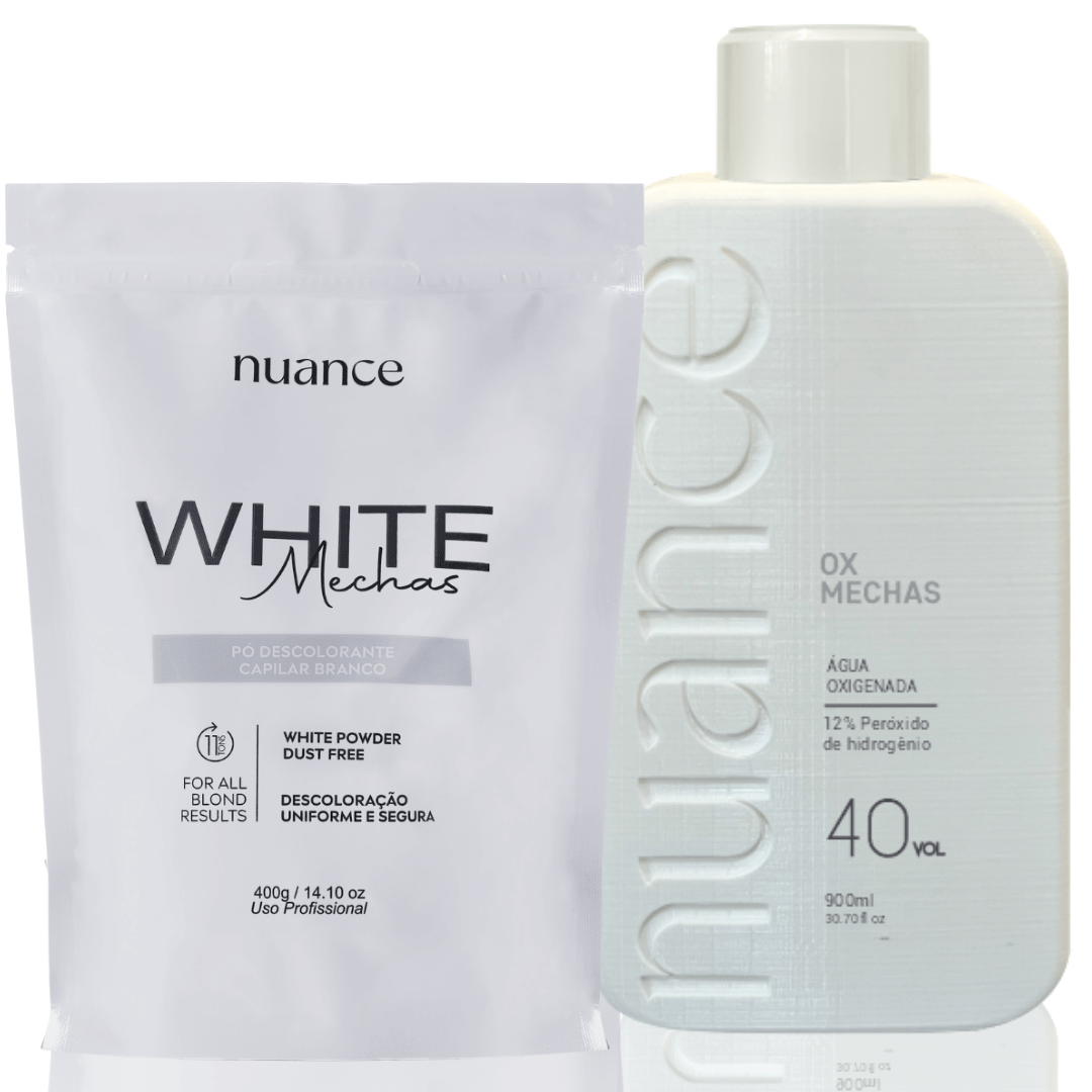 Kit Ox Mechas 40Vol. 900ml Nuance + Pó Descolorante White Mechas 400g Nuance