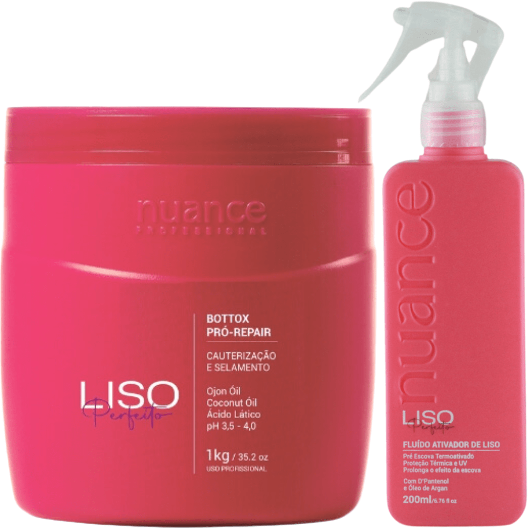 Bottox liso perfeito Pró Repair 1kg + Spray liso perfeito Pré Escova 200ml Nuance