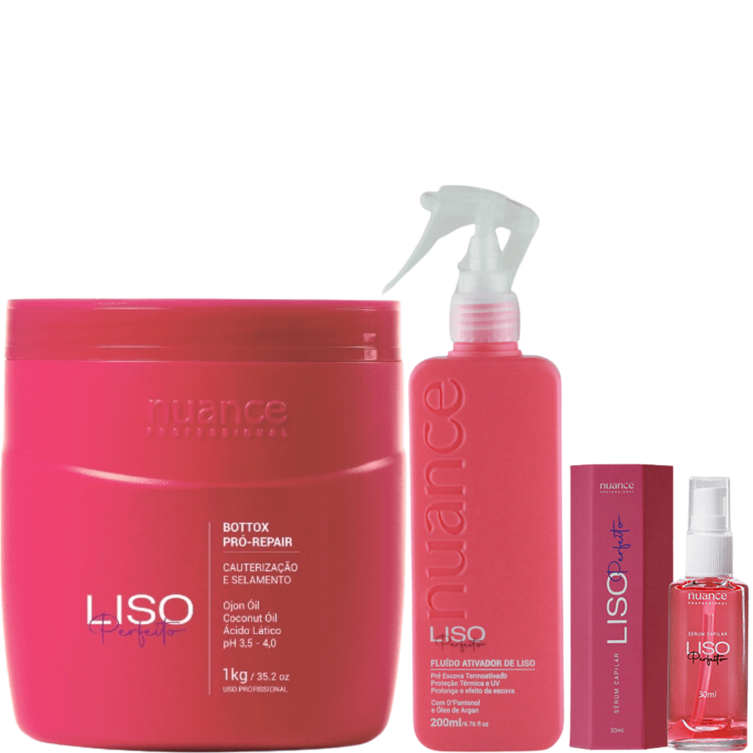 Combo Bottox liso perfeito 1kg + Spray Liso Perfeito Pré Escova + Sérum Liso Perfeito Nuance