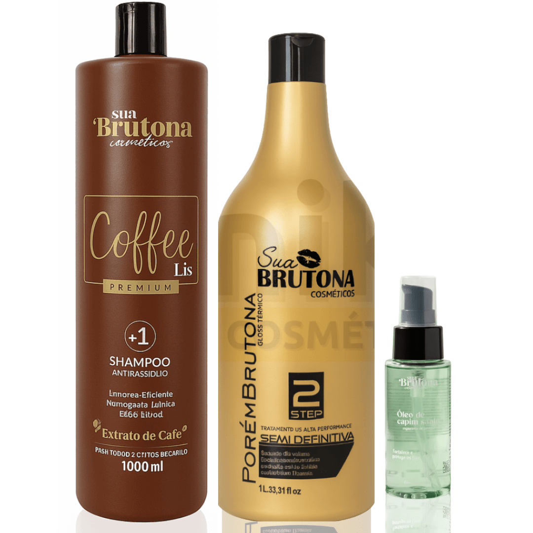 Kit Shampoo antirresíduo + Progressiva Porém Brutona qL + Óleo de Açaí 60ml