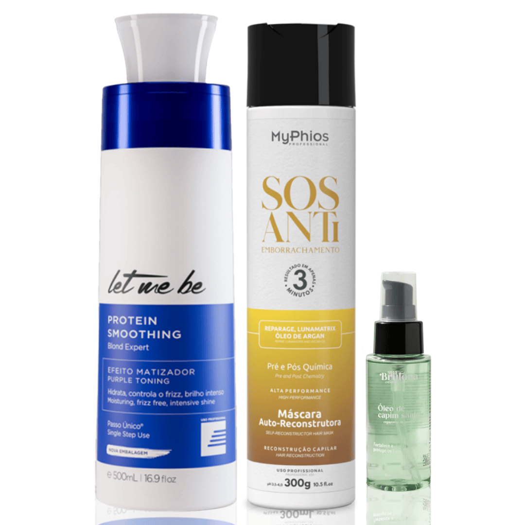 Kit Progressiva Protein Smoothing Matizadora 500ml + SOS RECONSTRUTOR 300ml + Óleo Capim Santo Finalizador