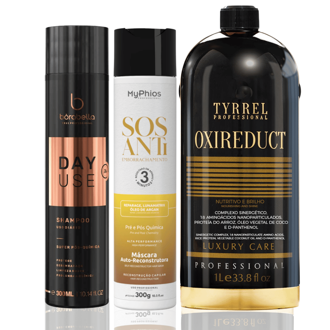 Kit Progressiva Tyrrel Oxireduct 1L + Shampoo Hidratante + SOS Anti-Emborrachamento