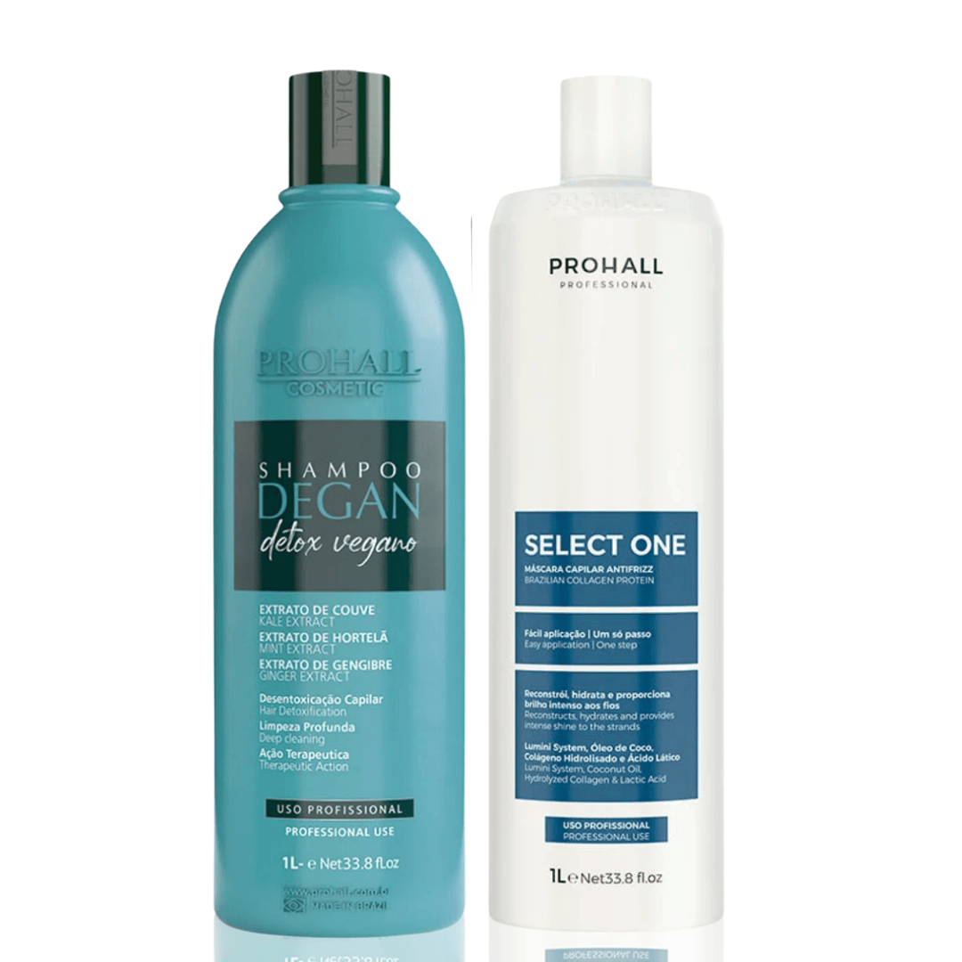 Kit Progressiva Select One 1L Prohall + Shampoo Degan Detox Vegano 1L Prohall