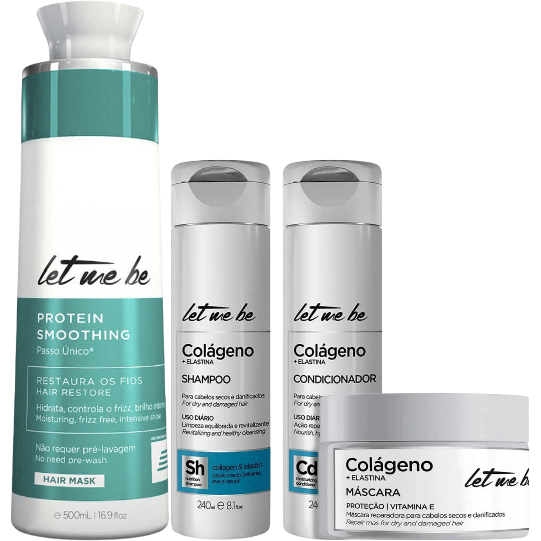 Let me be Progressiva Protein Smoothing 500ml + Kit Colágeno Shampoo 240ml + Condicionador 240ml + Máscara 250g