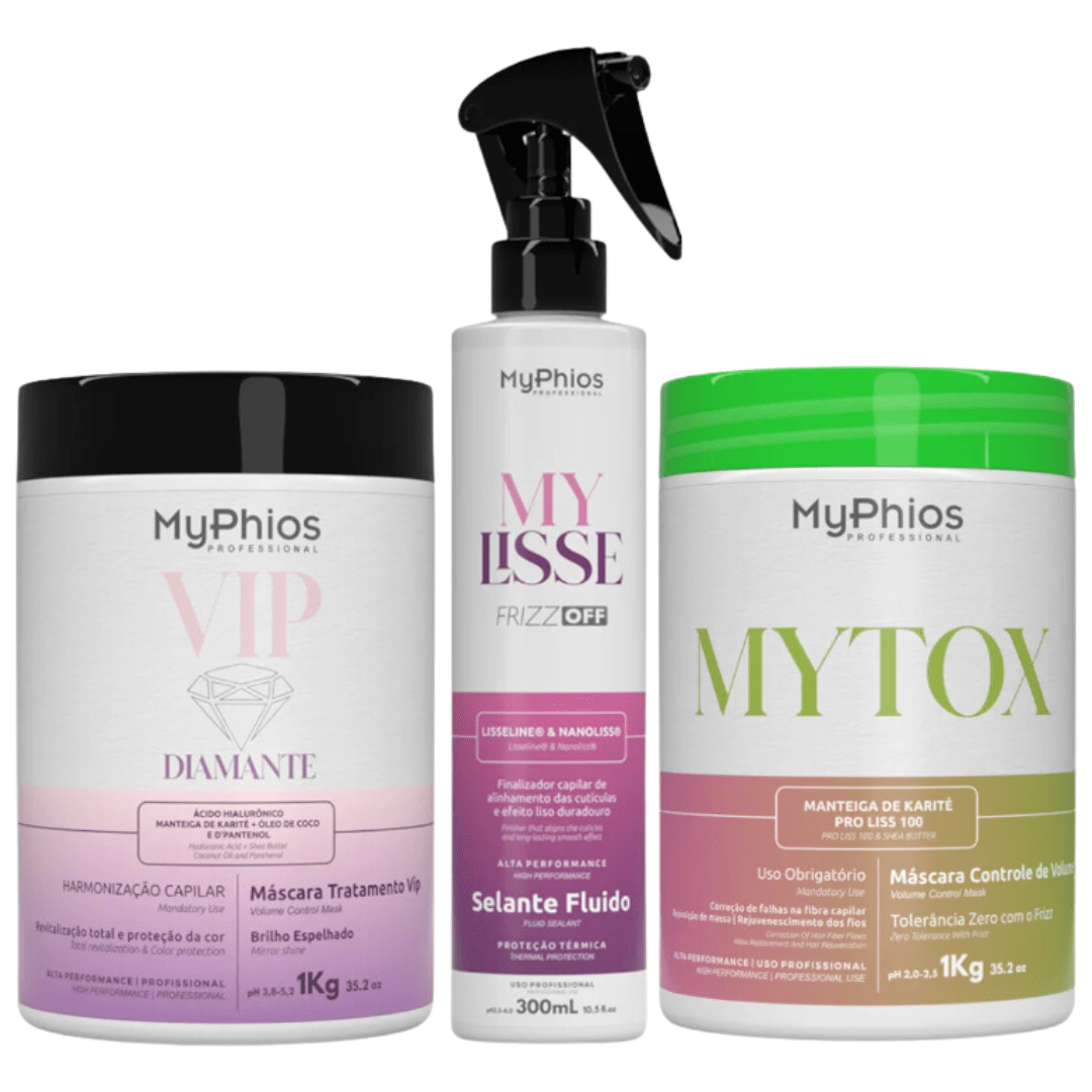 MyPhios Mytox 1kg + Máscara Vip Diamante 1kg + Selante MyLisse 300ml ( Kit Cristalização) 