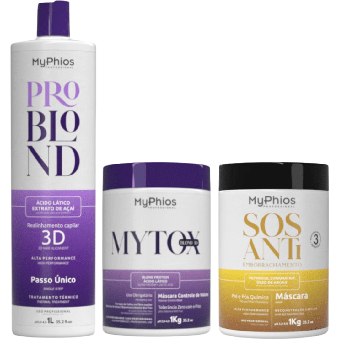 Myphios Progressiva ProBlond 3D 1L + Mytox Blond 1Kg + Máscara SOS 1Kg