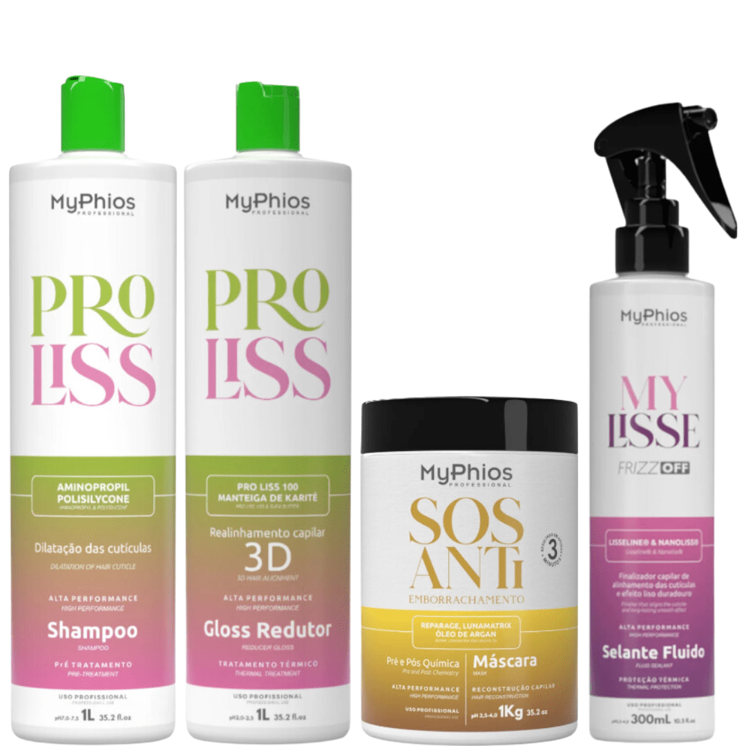 MyPhios Progressiva ProLiss 1L 3D + Selante MyLisse 300mL  + Máscara 1kg SOS Ante emborrachamento