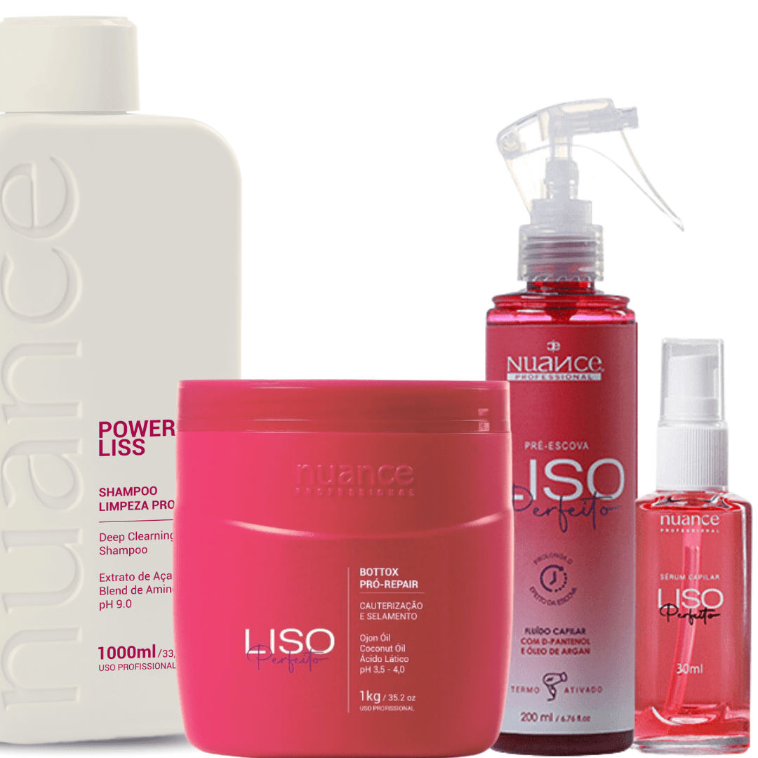 Nuance Combo Botox Liso Perfeito 1kg + Shampoo Power Liss 1L + Pré-Escova Liso Perfeito 200ml + Sérum Liso Perfeito 60ml