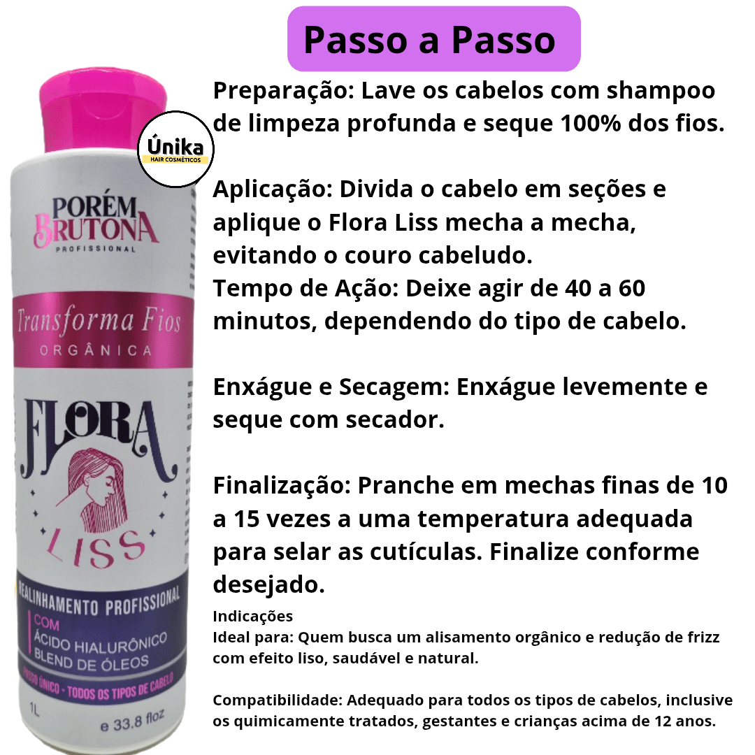 Porem Porém Brutona Progressiva Orgânica Flora Liss Passo 2 - 1L - Únika Hair ...