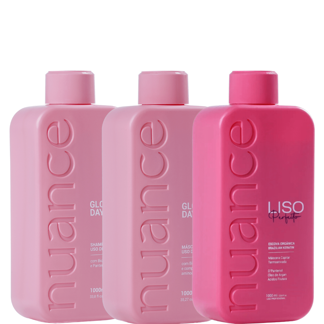 Escova Orgânica Liso Perfeito + Shampoo Glow Day 1L + Máscara Glow Day 1L Nuance