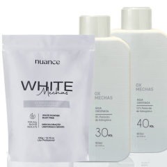 Kit com 2 Ox Mechas 900ml Nuance + Pó Descolorante White Mechas 400g Nuance