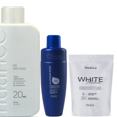 Kit Descoloração Pó Descolorante + Água Oxigenada + Matizador Platinum Mask Nuance