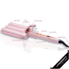 Modelador De Cachos Ondulador Triondas Profissional Glam Wave MQ Beauty 32mm, Rose Bivolt