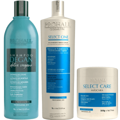 Progressiva Select One 1 Litro + Shampoo Degan Detox 1L Prohall + Máscara Select Care 500g