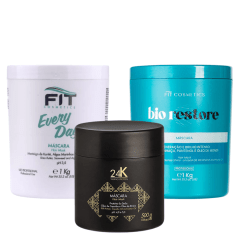 Cronograma Capilar Fit Cosmétics (Every Day 1kg - 24k Tanino 500g - Bio Restore 1kg)