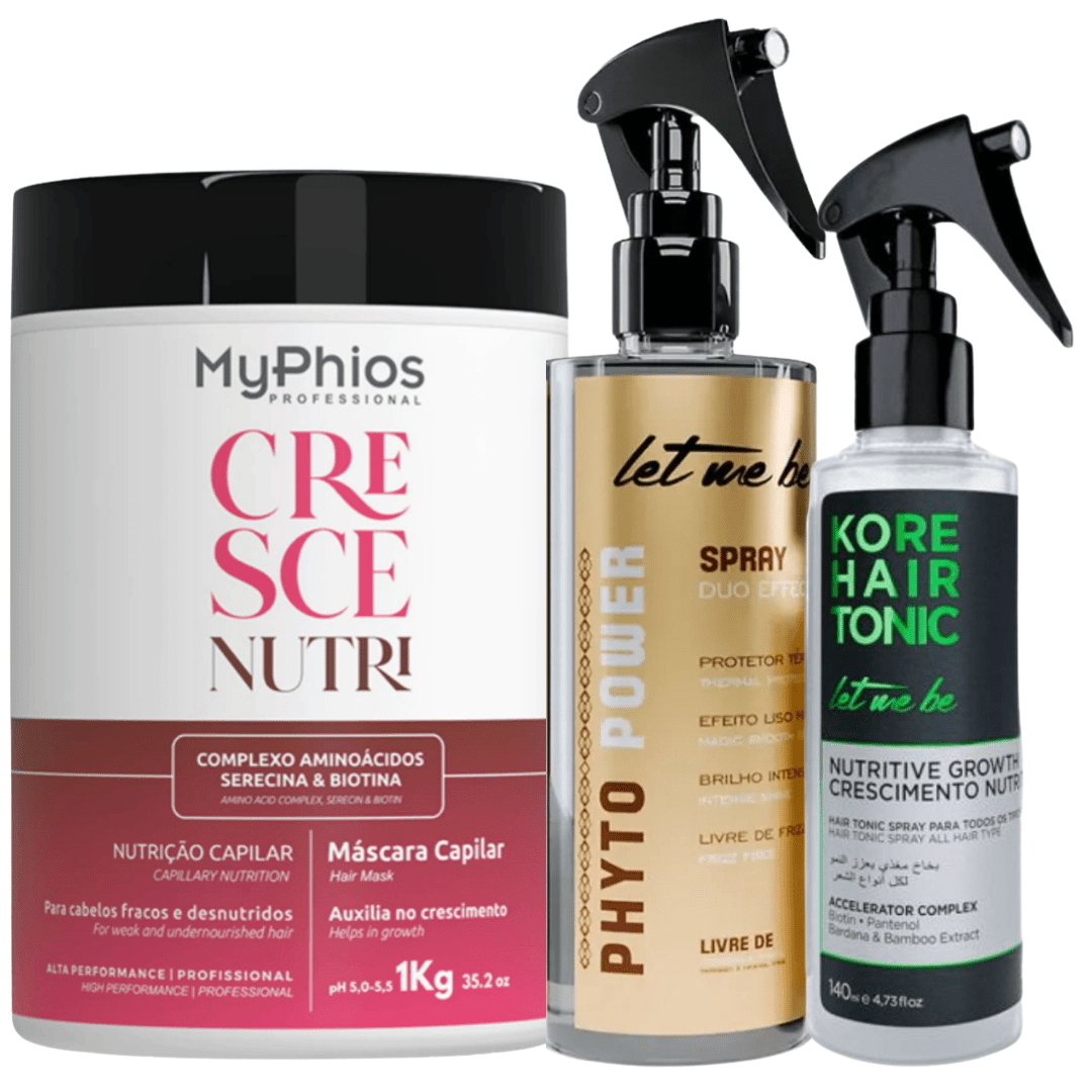 Kit Crescimento Capilar Mas. Cresci Nutri 1kg + Protetor Térmico 260ml + Tônico Capilar
